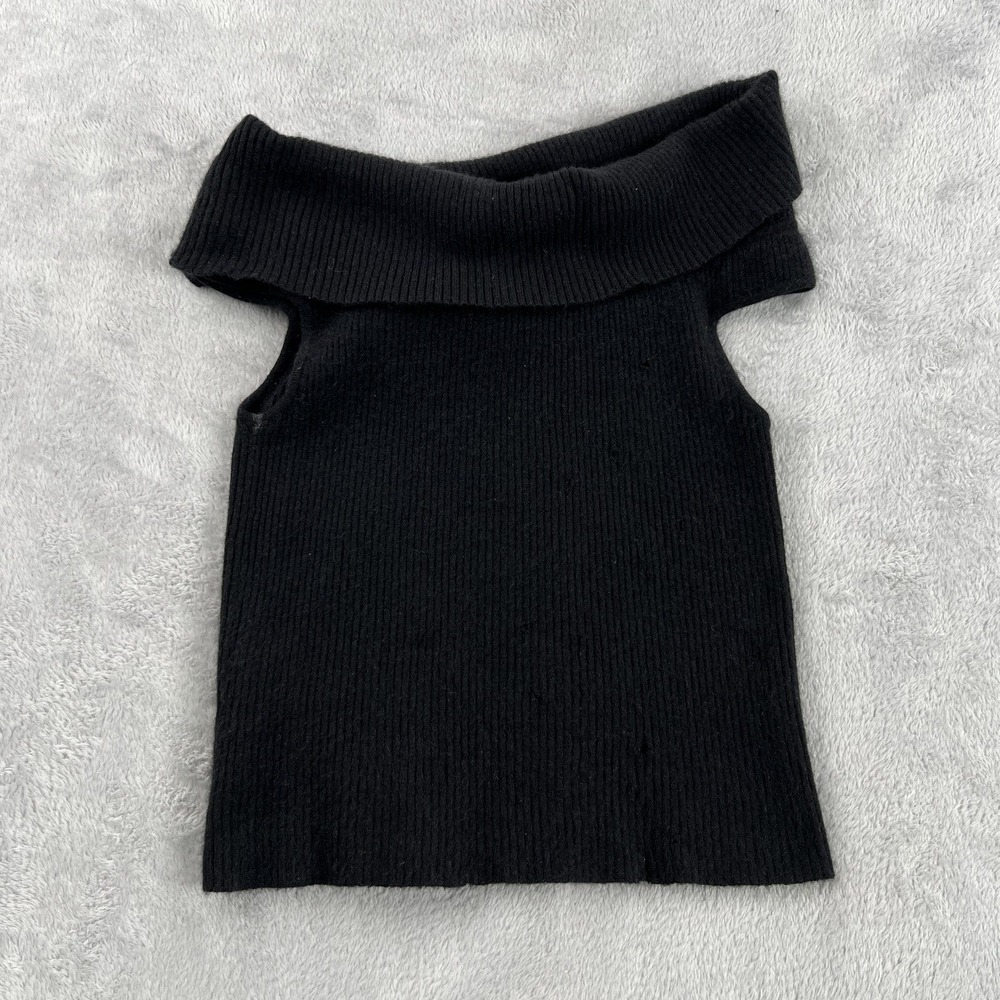 Celine Ribbed Off The Shoulder Knit Top S Black Vintage Wool Sweater Minimalist